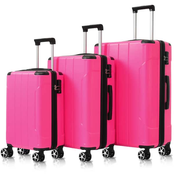 Light-Weight 3-Piece Rose Red Expandable ABS Hardshell Spinner Luggage Set with TSA Lock and Reinforced Metal Corner