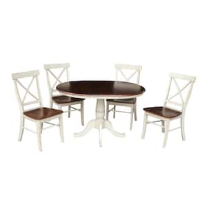 Laurel 5-Piece 36 in. Almond/Espresso Extendable Solid Wood Dining Set with Alexa Chairs