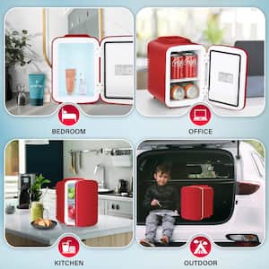 8in. 0.14 cu. ft. Mini Refrigerator in Red, 4L/6 Can Portable Cooler Refrigerator for Skincare, Beverage, Food