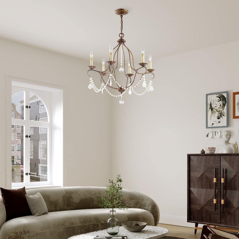 Venetian Golden Bronze 6-Light Crystal Chandelier
