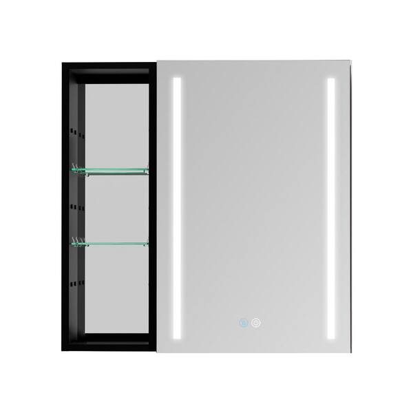 30 in. W x 30 in. H Black Recessed/Surface Mount Medicine with Mirror LED No Door