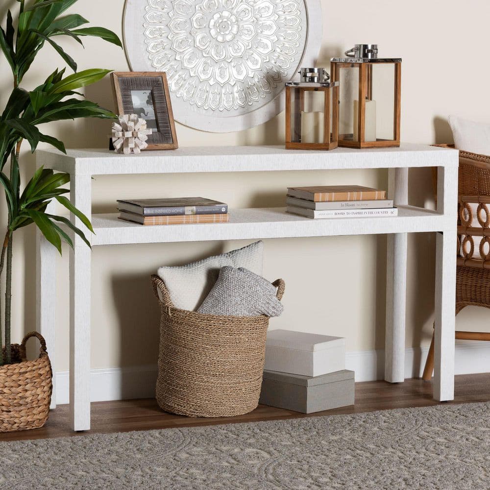 bali & pari Gale 52.4 in. White Rectangle Grasscloth Wicker