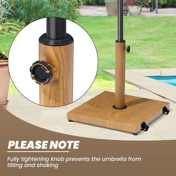 55 lb patio umbrella base Crestlive Products 55lbs Square Patio Umbrella Base Outdoor Concrete-Filled Stand With Rolling Wheels Teak