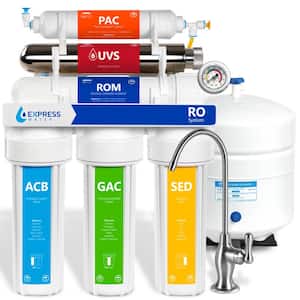 Ultraviolet Under Sink Reverse Osmosis Water Filtration - 6 Stage UV Sterilizer - Faucet and Tank - 100 GPD w/ Gauge