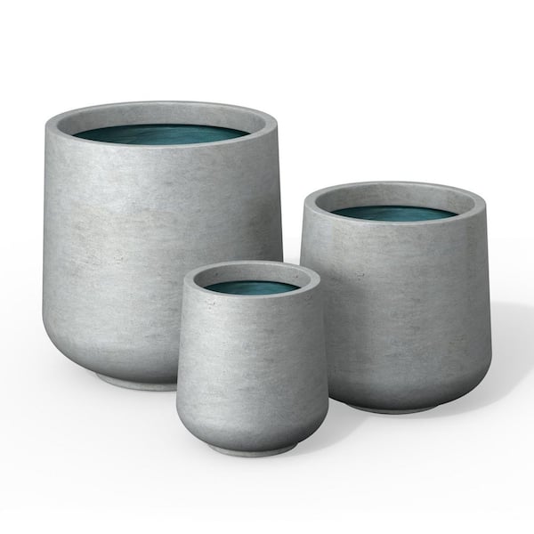 10 in. 13.5 in. 17 in. Natural Gray (Premium Inner) Concrete Round planter / Pot with Drainage Holes (Set of 3)