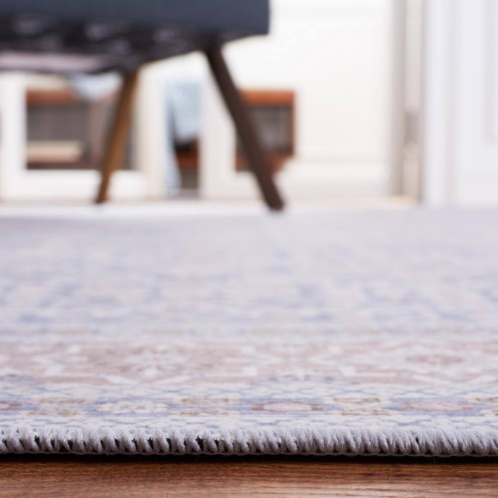 Blue and Rust 6' x 6' Square Washable Synthetic Area Rug