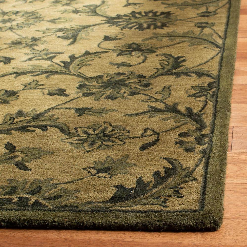 Handmade Olive Green Wool Tufted Runner Rug 2'3" x 8'