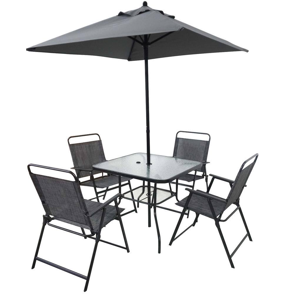 Outdoor Patio Dining Set for People, Metal Patio Furniture Table and Chair Set with Umbrella, Black price history on PriceWatchPro