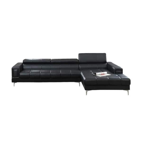 80 in. Straight Arm 2-Piece Bonded Leather L-Shaped Sectional Sofa in. Black