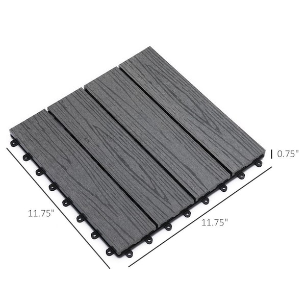 12 in. x 12 in. Gray Square Outdoor Interlocking Deck Tiles All Weather (Set of 11 Tiles)