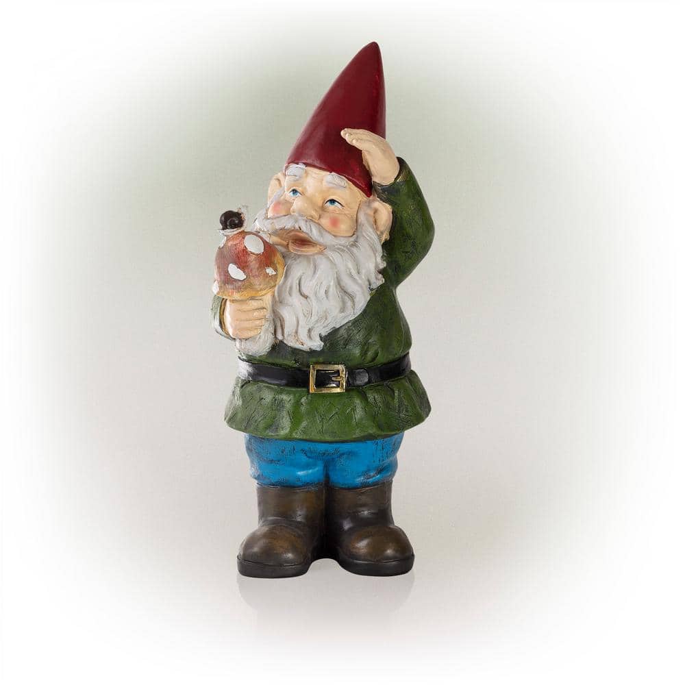Prsildan Garden Gnome Statue Outdoor Holding Mushroom Large Magic Orb with Built-in Solar String Lights Hand-Painted and Special Coating Durable Decor for Lawn Patio Spring Summer 12 X 7 in 