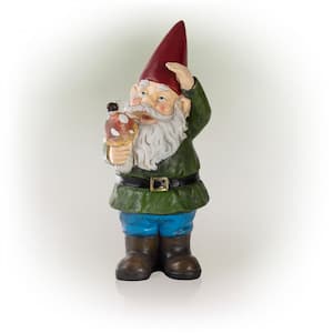 12 in. Tall Outdoor Garden Gnome with Mushroom Yard Statue Decoration