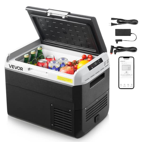 VEVOR Car Refrigerator 12-Volt Car Refrigerator Fridge, 31.7QT/30L Single Zone Portable Freezer with Built-In Light Black