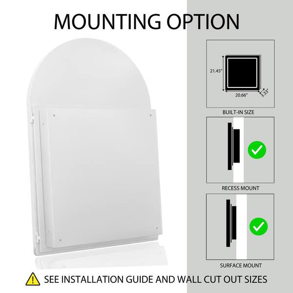 FORCLOVER 24 in. W x 36 in. H Arched Medicine Cabinet with Mirror and Adjustable Shelves Recessed or Surface Mount in White