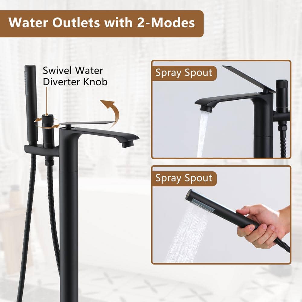 Matte Black Freestanding Tub Filler Faucet with Handheld Shower