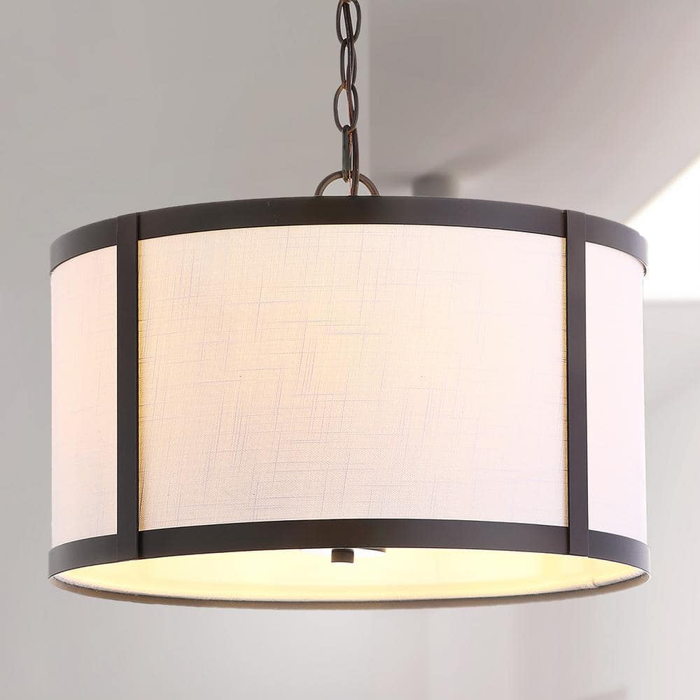 17" Oil Rubbed Bronze and White Drum Pendant Light