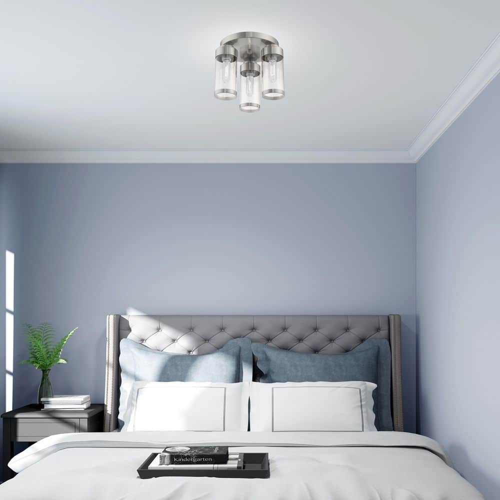 Brushed Nickel 3-Light Flush Mount with Clear Glass Shades