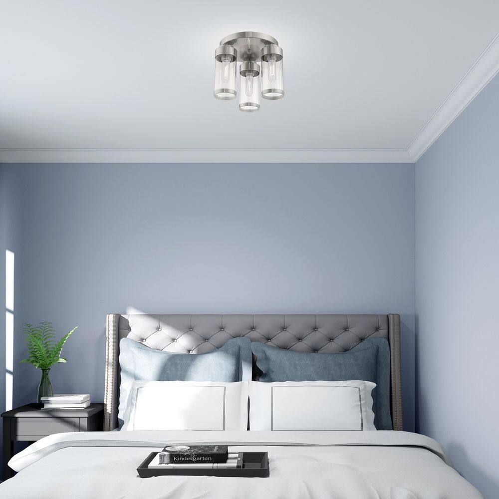 Brushed Nickel 3-Light Flush Mount with Clear Glass Shades