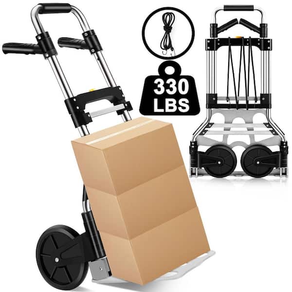 330 lbs. Capacity Aluminum Folding Hand Truck, Portable Dolly Cart with Telescoping Handle and Rubber Wheels