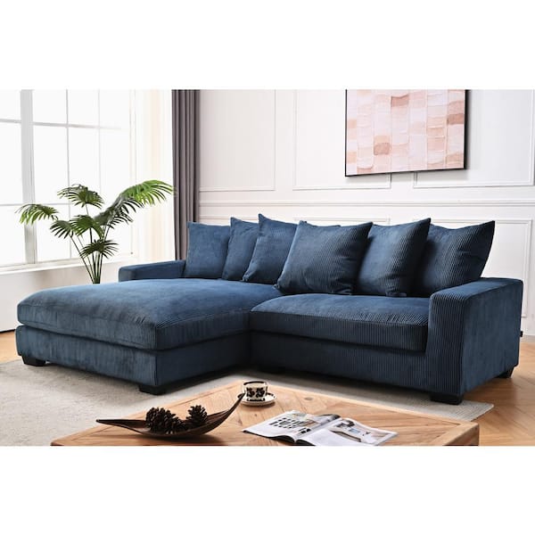 US Pride Furniture Payan 102 in. Square Arm 2-Piece Polyester L-Shaped Sectional Sofa in Blue with Chaise