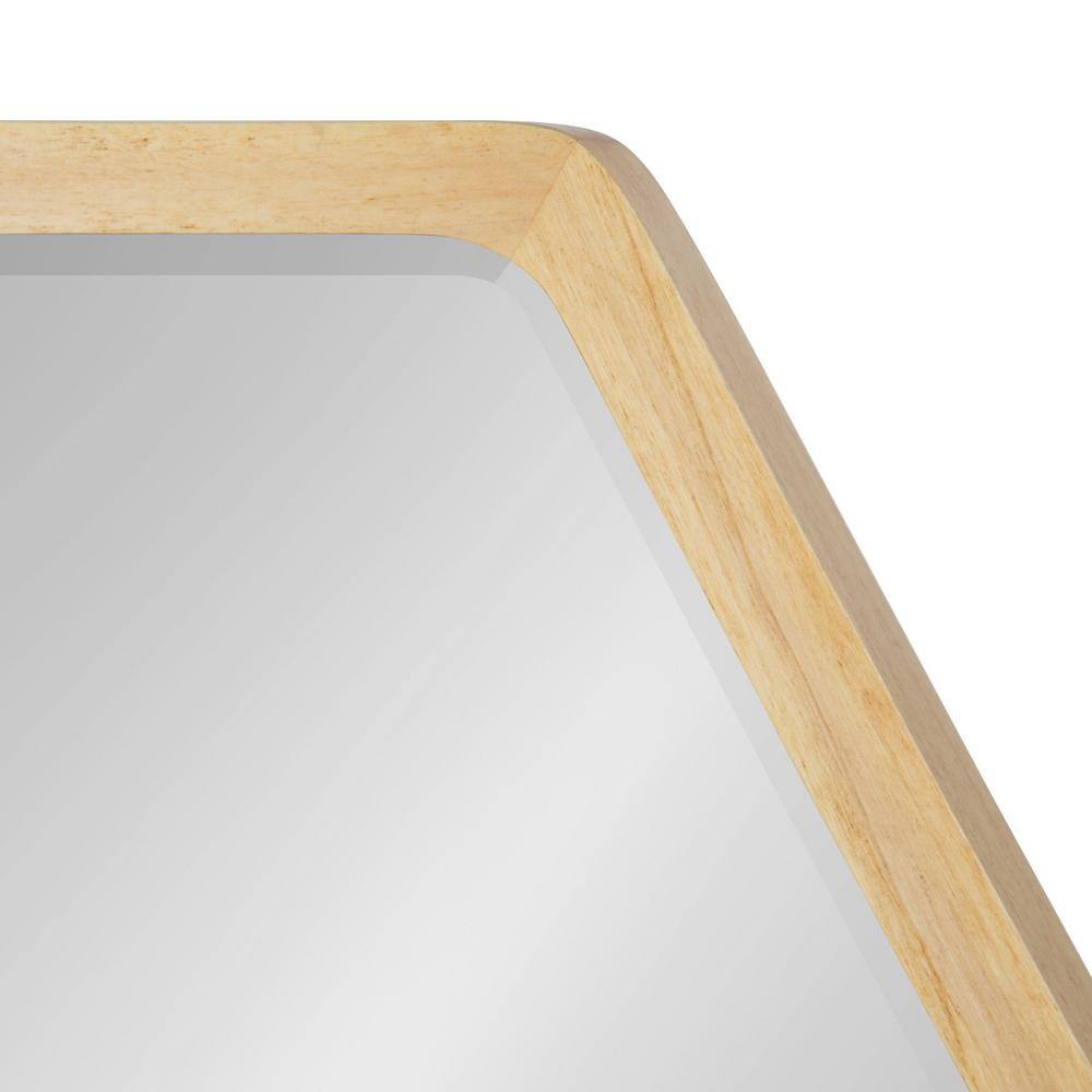 Natural Wood Hexagon Wall Mirror with Rounded Corners