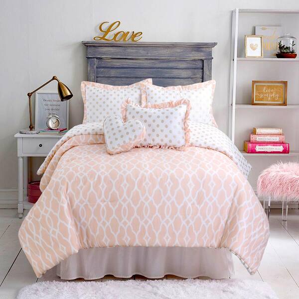Gold Shimmer Polka Dot Ogee Trellis, White And Gold Twin Bedding
