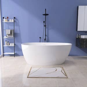 Moray 55 in. x 28 in. Acrylic Flatbottom Freestanding Soaking Non-Whirlpool Bathtub with Pop-up Drain in Glossy White
