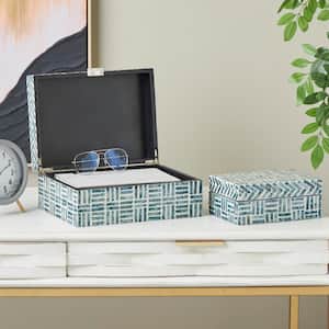 Handmade Mother of Pearl Shell Mosaic MDF Decorative Box with Blue Accents (Set of 2)