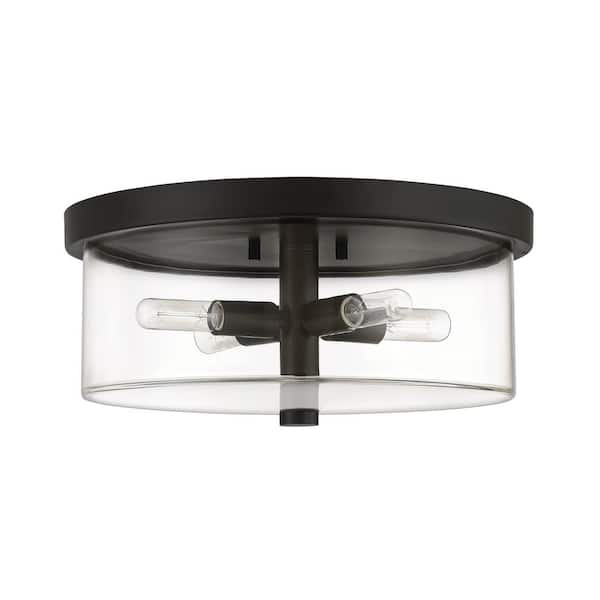 CRAFTMADE Hailie 15 in. 4-Light Flat Black Finish Transitional Flush Mount with Clear Glass and No Bulbs Included