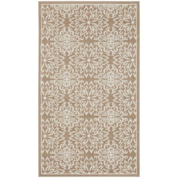 Nourison Jubilant Taupe 3 ft. x 5 ft. Floral Transitional Area Rug