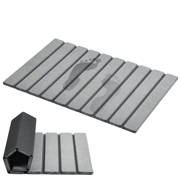 Grey Diatomite 23.6 in. x 15.5 in. Foldable Stone Bath Mat, Non-Slip Super Absorbent Quick Drying Compact Easy to Store