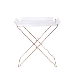 22 in. L x 16 in. W x 22 in. H Clear Acrylic Side Table Tray Table with Sleek Copper Frame