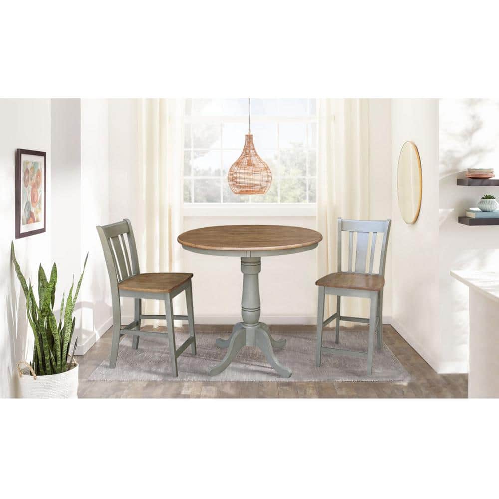 Distressed Hickory and Stone 24" Solid Wood Counter Stool