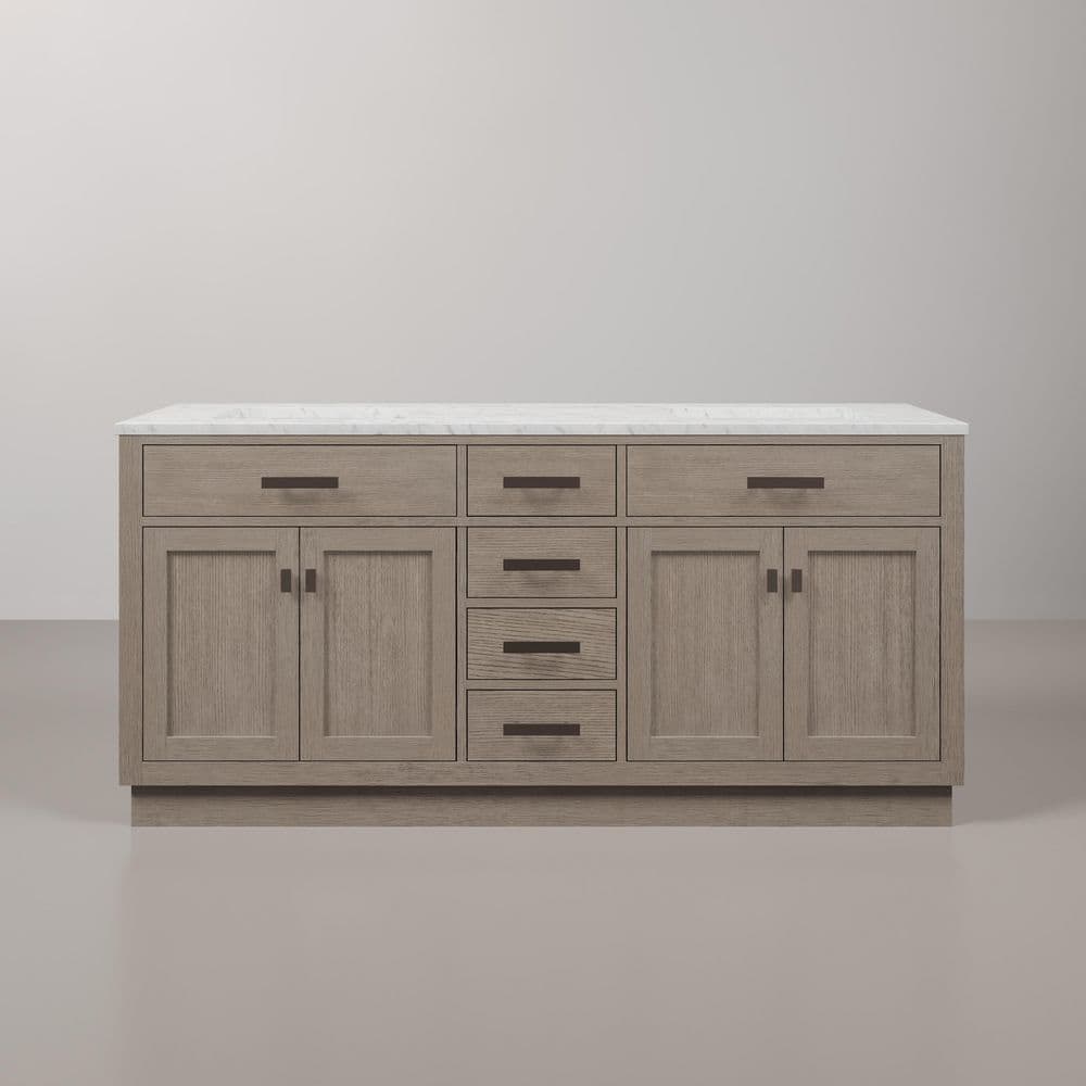 Gray Double Freestanding Bathroom Vanity with Marble Top