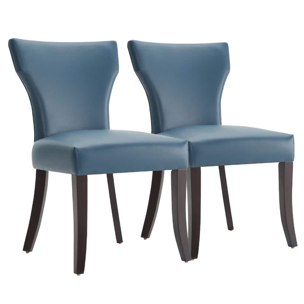 Spruce & Spring Rowena Blue Leather Dining Chairs with Solid Wood Frame ...
