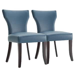 Rowena Blue Leather Dining Chairs with Solid Wood Frame and Low Back for Kitchen and Dining Room (Set of 2)