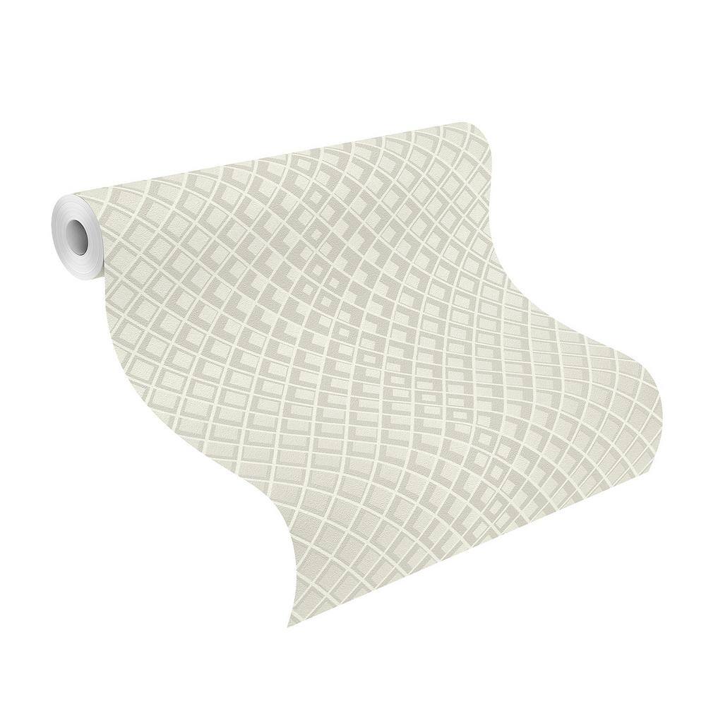 Cream and White 3D Geometric Non-Woven Wallpaper
