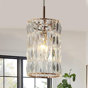 Brusmogan 60-Watt 1-Light Plating Rose Gold Shaded Pendant Light with Crystal Shade, No Bulbs Included