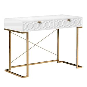 42 in. Rectangular White Wood End Table Writing Desk with Metal Stand