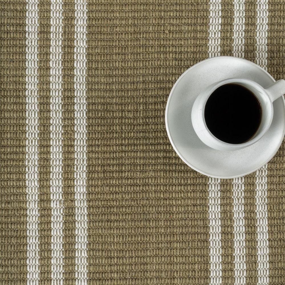 Handmade Olive Green Wool Rectangular Striped Area Rug 4' x 6'