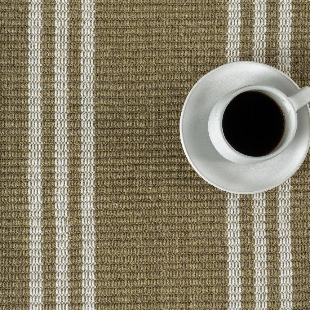 Handmade Olive Green Striped Wool Rectangular Area Rug