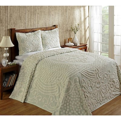 Florence Collection in Medallion Design Sage Full/Double 100% Cotton Tufted Chenille Bedspread