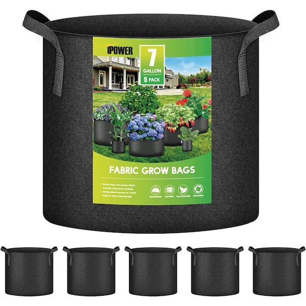 Grow Bags Tall 5 Pcs, 7 Gallon with Handles Gloves Thickened Nonwoven Fabric Plant Bag for Vegetables, Black