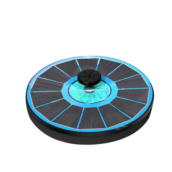 Phewnyzo Black Solar Bird Bath Fountain 1.7 in. 6.7 in. Cyan Glass Solar Water Fountain with 8 Spray Modes