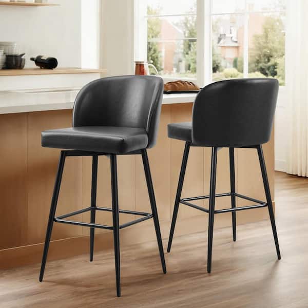 Spruce & Spring Cynthia 30 in. Black High Back Metal Swivel Bar Stool with Faux Leather Seat (Set of 2)