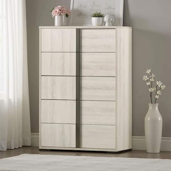 Benjara Hyao White Wash and Chrome 5-Drawer 17.5 in. Wide Chest of Drawers BM339308 Benjara Hyao White Wash and Chrome 5-Drawer 17.5 in. Wide Chest of Drawers BM339308