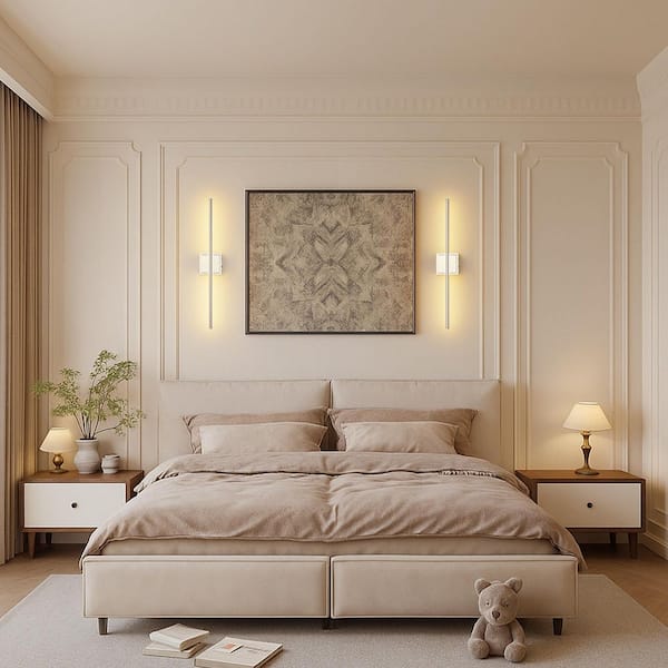 350° Rotate Nickel Dimmable Wireless Integrated LED Wall Sconce with Remote, Sconce Wall Decor for Living Room (2-Pack)