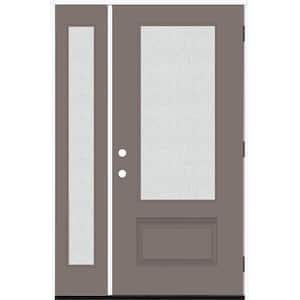 Legacy 51 in. x 80 in. 3/4 Lite Rain Glass LHOS Primed Kindling Finish Fiberglass Prehung Front Door with 12 in. SL