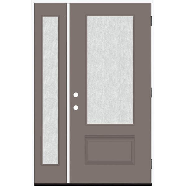 Steves & Sons Legacy 53 in. x 80 in. 3/4 Lite Rain Glass LHOS Primed Kindling Finish Fiberglass Prehung Front Door with 14 in. SL