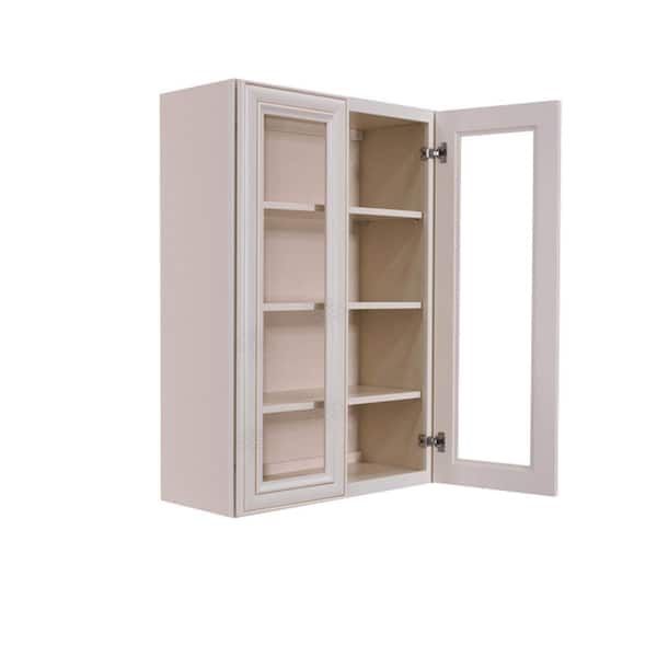 LIFEART CABINETRY Princeton Assembled 33 in. x 42 in. x 12 in. Wall Mullion Door Cabinet with 2 Doors 3 Shelves in Creamy White Glazed